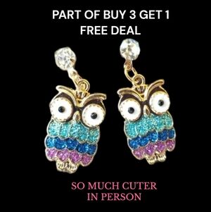 🦉Super-Cute Colorful Owl Earrings Glittery Push-Back Post Earrings - NWOT
